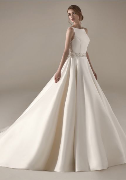 Mikado Ball Gown with Beaded Sheer Back