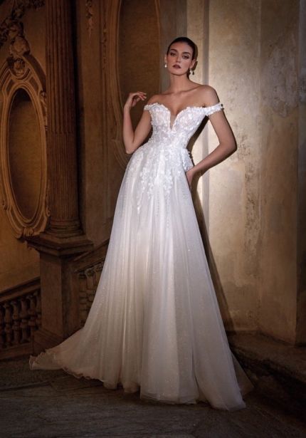 Embroidered Glitter Tulle Wedding Dress