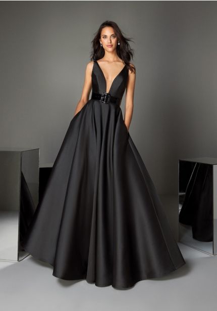 Black Mikado Ball Gown with Open Back