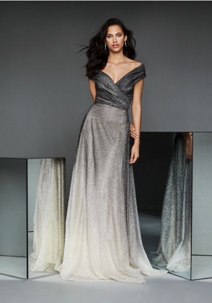 Glittering Ombre Effect Grey Tulle Gown