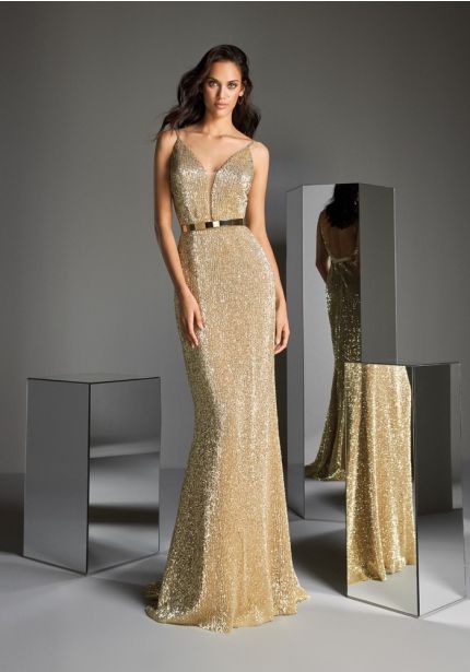 Sequined Mermaid Gown with Open Back