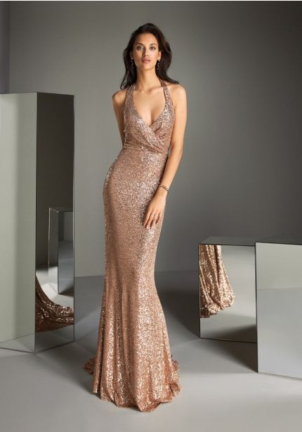 Sequined Evening Gown with Open Back