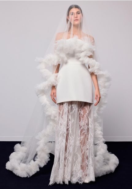 Ruffled Long Wedding Veil