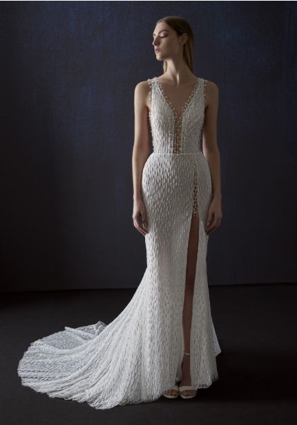 Heavily Beaded Backless Wedding Dress