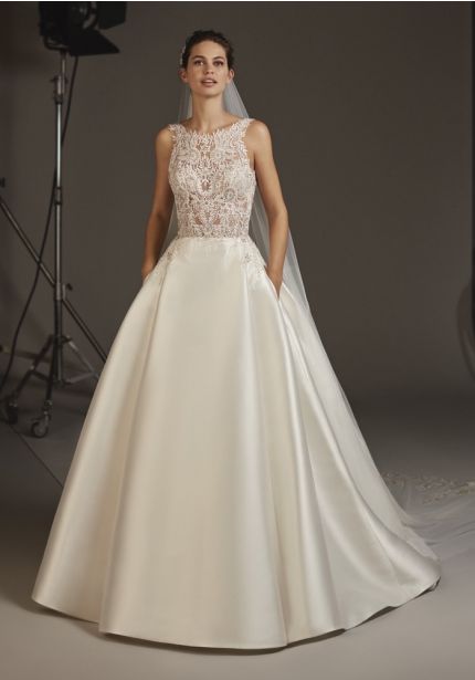 Embellished Mikado Ball Gown with Open Back
