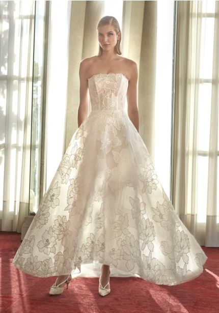 Embroidered Strapless Wedding Dress