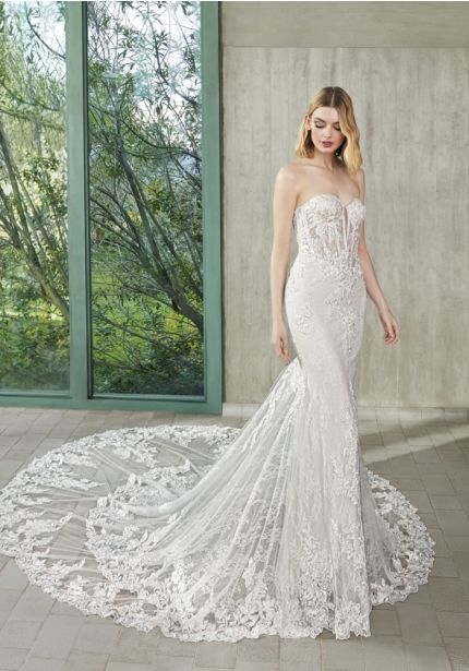 Embroidered Cathedral Train Wedding Dress