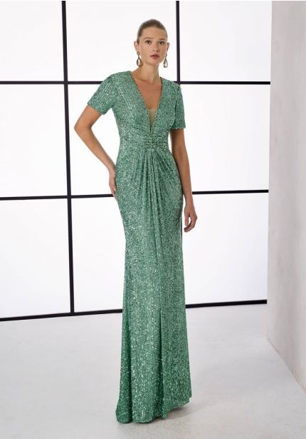 Embellished Short Sleeve Gown