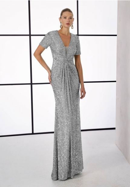 Embellished Short Sleeve Gown