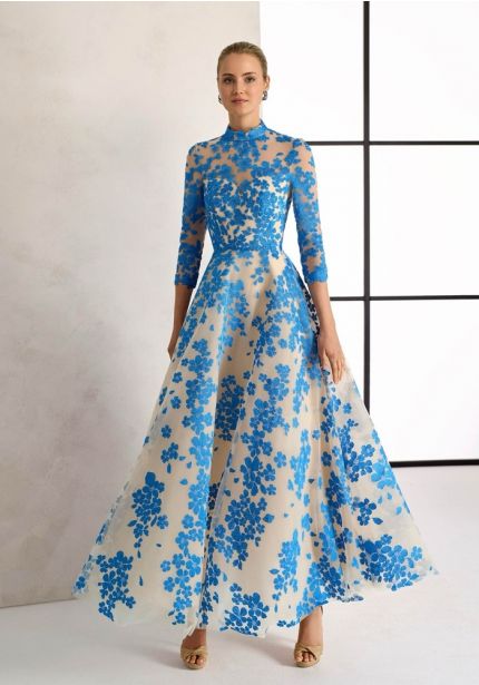 Embroidered Midi Evening Dress