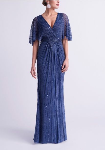 Embellished Draped Evening Gown