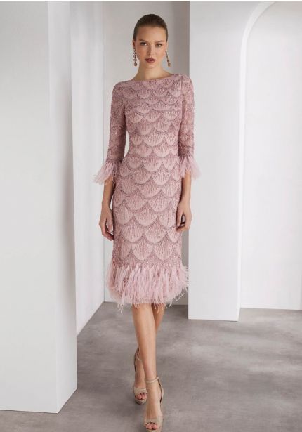 Embellished 3/4 Sleeve Gown