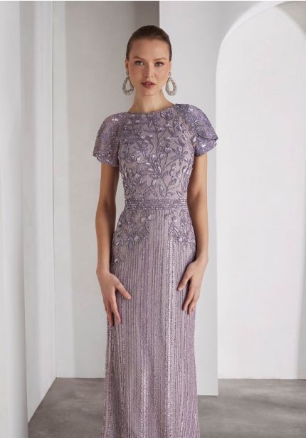 Embellished Short Sleeve Gown