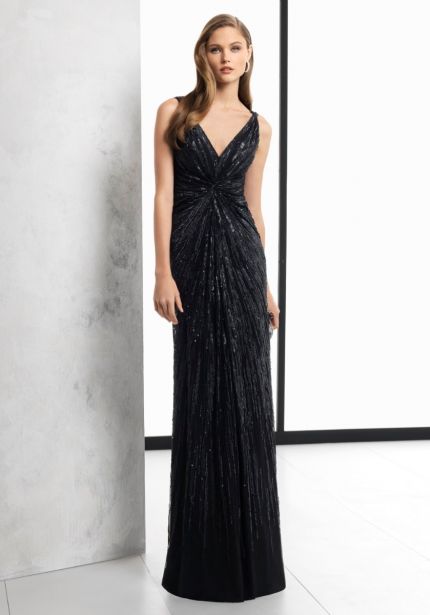 Sequined Black Tulle Gown