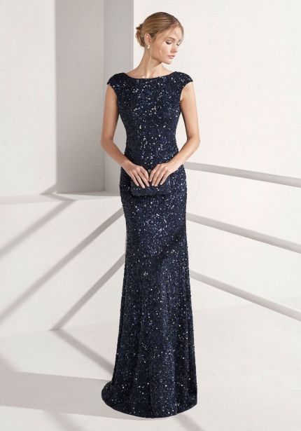 Sequined Navy Blue Gown