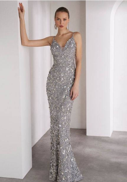 Sequinned Backless Evening Gown