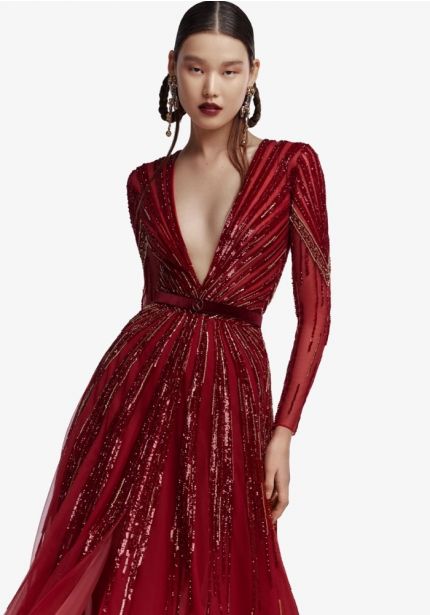 Embellished Long Sleeve Gown