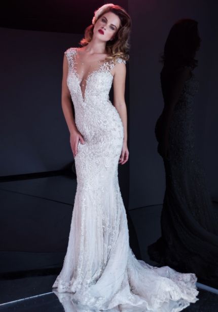 Heavily Embellished Wedding Dress with Sheer Back