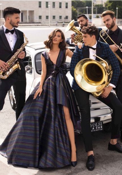 Navy Blue Slit Evening Gown