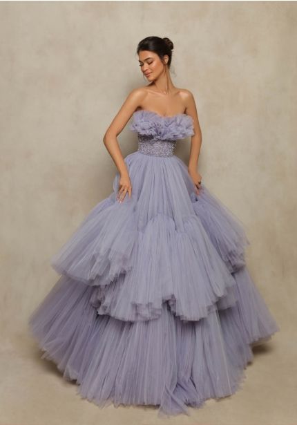 Embellished Ruffle Gown
