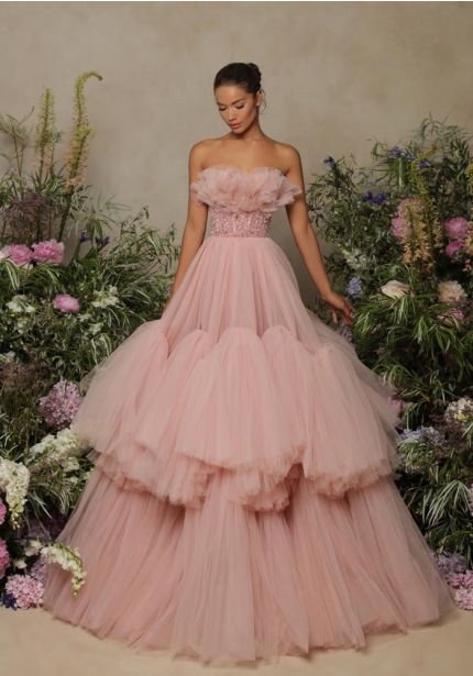 Beaded Ruffle Gown