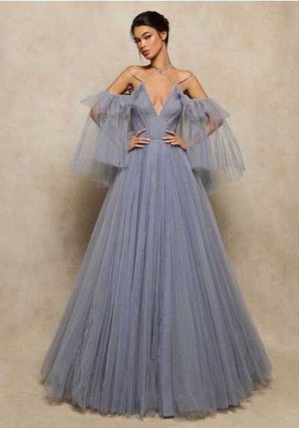 Pleated Tulle Gown