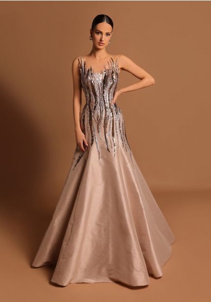 Embellished Metallic Gown