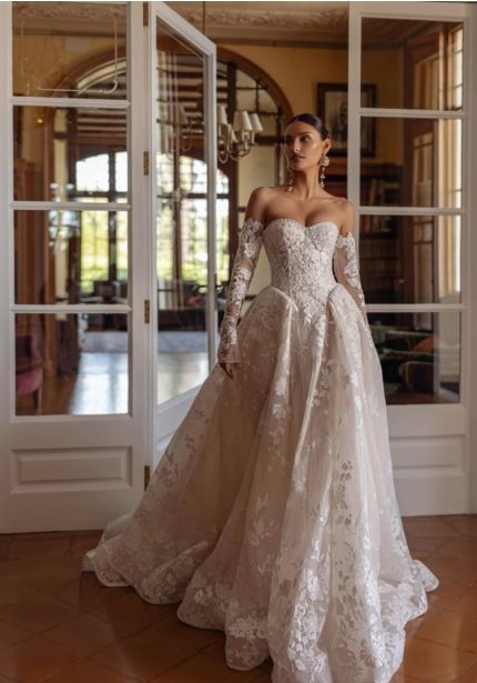 Embroidered Strapless Ball Gown