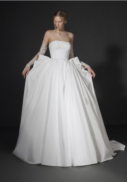 Pleated Taffeta Wedding Dress