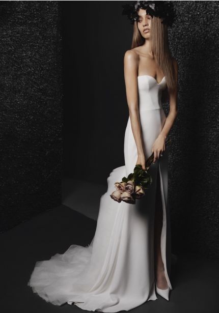 Crepe Wedding Dress With High Slit