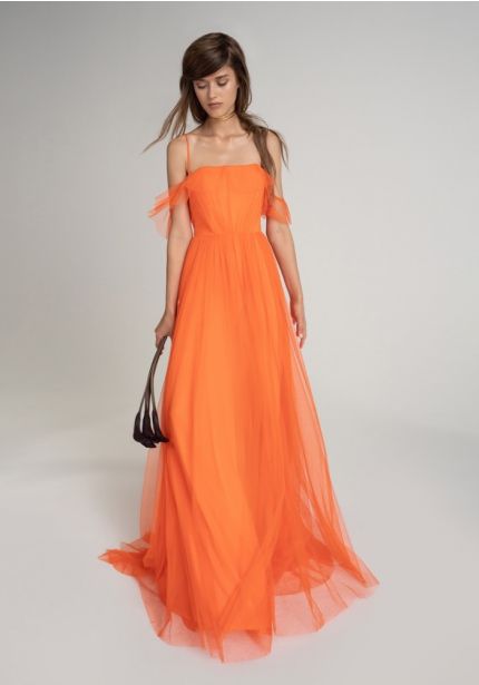 Draped Tulle Dress With Straps