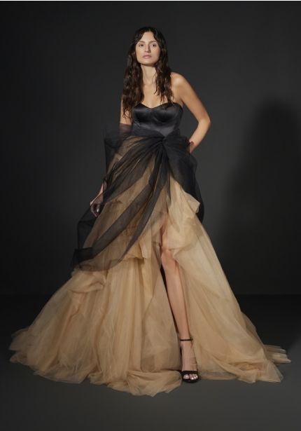 Draped Black/Beige Evening Gown