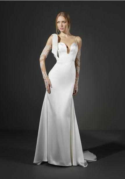 Bow-Detail Satin Wedding Dress