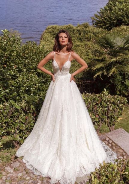 Beaded Wedding Dress with Thin Straps