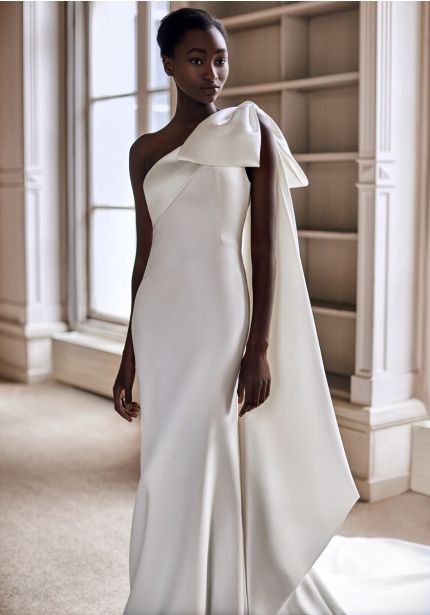 Crepe Wedding Dress With Big Bow