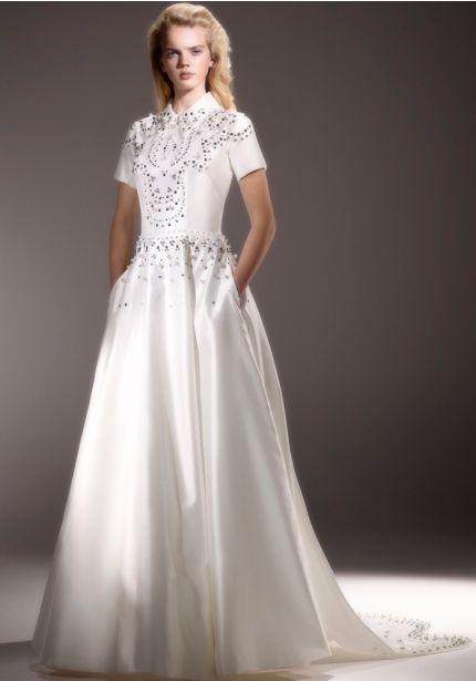 Embellished Mikado Wedding Dress with Sleeves