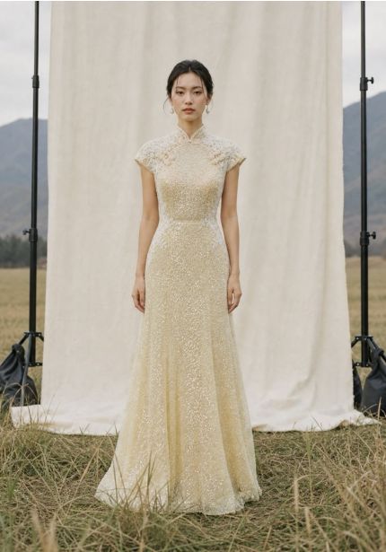 Sequinned Yellow Cheongsam