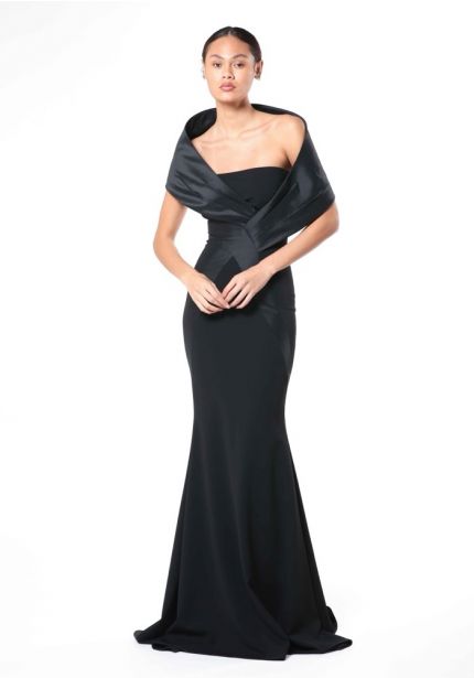Off-Shoulder Crepe Gown