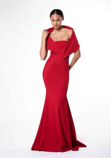 Off-Shoulder Crepe Gown