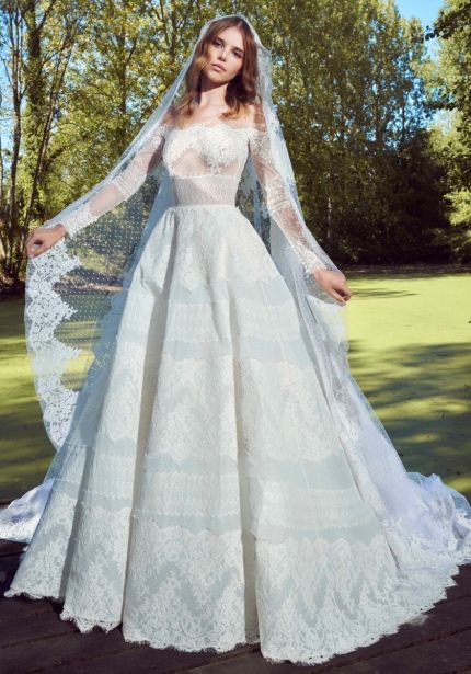 Embroidered Long Sleeves Lace Ball Gown