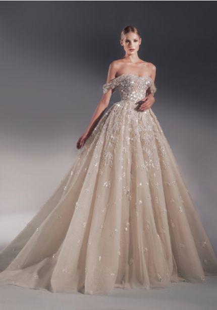 Heavily Beaded Princess Wedding Dress