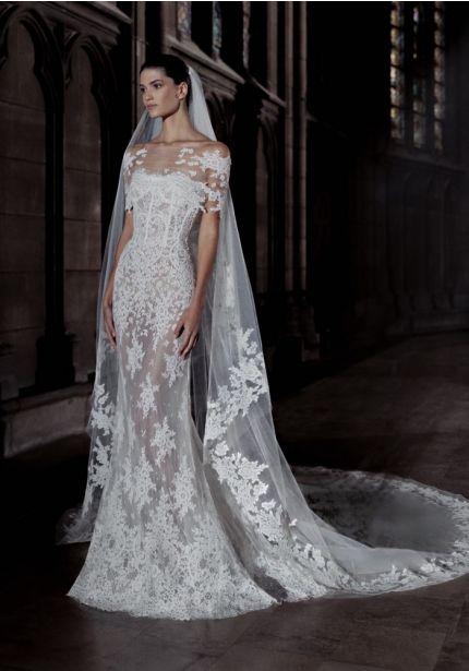 Embroidered Strapless Wedding Dress