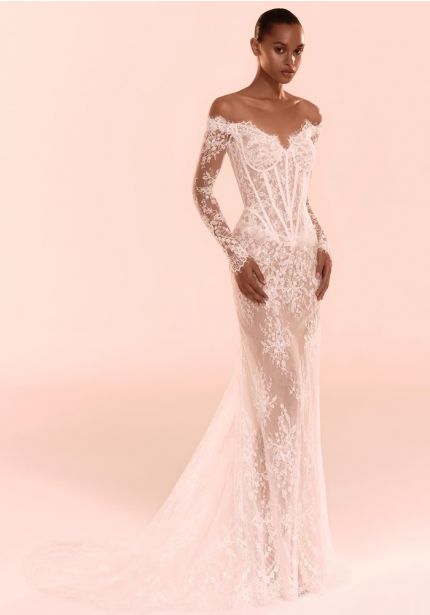 Embroidered Long Sleeve Wedding Dress