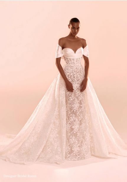 Draped Lace Ball Gown