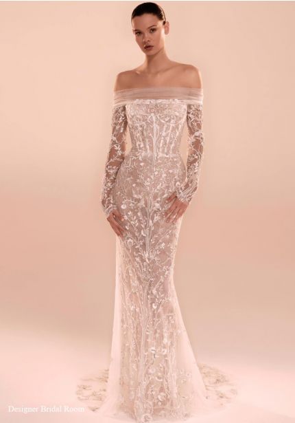 Embellished Sheer Sleeve Wedding Dress