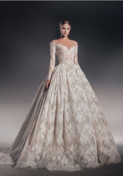 Long Sleeve Lace Ball Gown