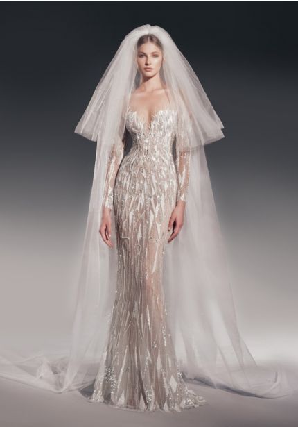 Beaded Long Sleeve Wedding Dress