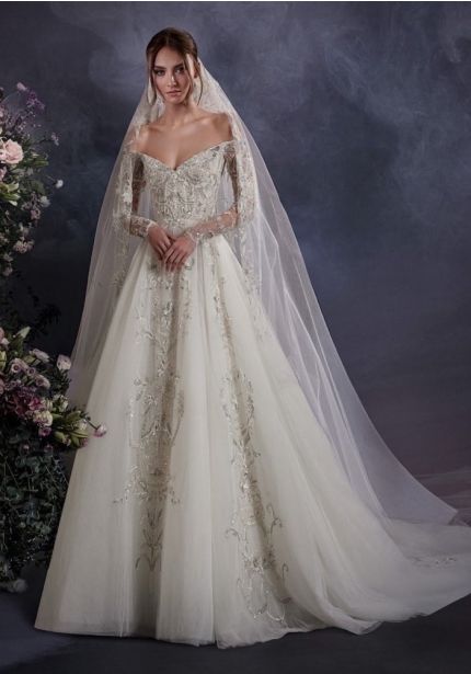 Embellished Long Sleeve Wedding Dress