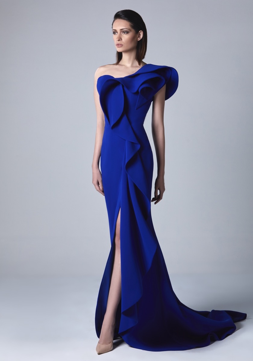 Edward Arsouni | Draped Elegant Blue Crepe Cocktail Dress | HK ...