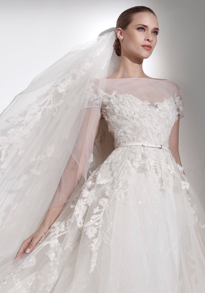 Elie by Elie Saab | Mauricio Beaded Wedding Dress with Sheer Neckline ...